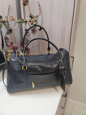 FAWN DESIGN The Weekender Duffel Bag Patent Leather Gold Hardware Travel Luggage